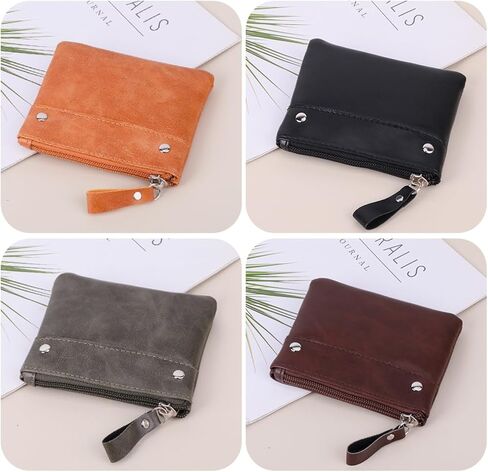 اوياشيك 4 قطع من محفظة العملات المعدنية الجلدية حامل البطاقات محفظة بسحاب حقيبة تغيير حقيبة ماكياج مع حلقة مفاتيح للرجال والنساء، محفظة عملات معدنية in Kuwait