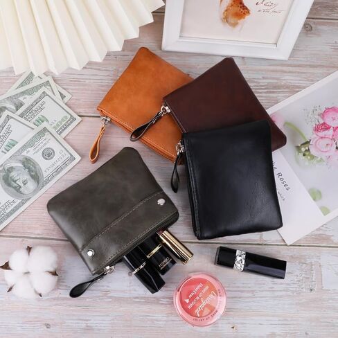 اوياشيك 4 قطع من محفظة العملات المعدنية الجلدية حامل البطاقات محفظة بسحاب حقيبة تغيير حقيبة ماكياج مع حلقة مفاتيح للرجال والنساء، محفظة عملات معدنية in Kuwait