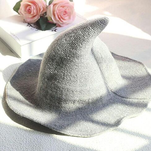 Michellecmm Women Halloween Witch Hat Knitted Wool Cap for Halloween Party Masquerade Cosplay Costume Accessory Wizard Hat in Saudi Arabia