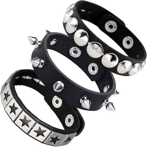 3 Pcs Punk Rock Studded Bracelet Set Spiked Leather Cuff Bracelet for Men Women 80s Wristband Emo Bracelet Adjustable in Saudi Arabia