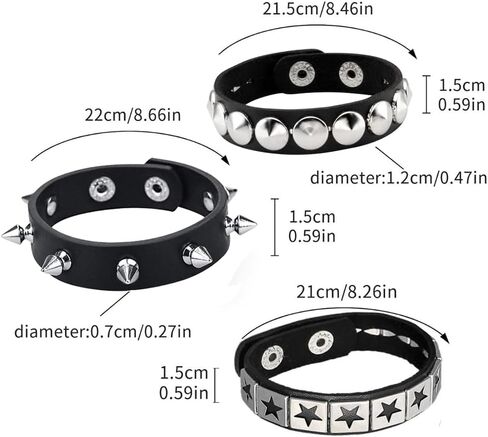 3 Pcs Punk Rock Studded Bracelet Set Spiked Leather Cuff Bracelet for Men Women 80s Wristband Emo Bracelet Adjustable in Saudi Arabia