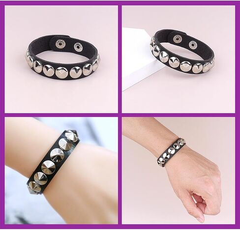 3 Pcs Punk Rock Studded Bracelet Set Spiked Leather Cuff Bracelet for Men Women 80s Wristband Emo Bracelet Adjustable in Saudi Arabia