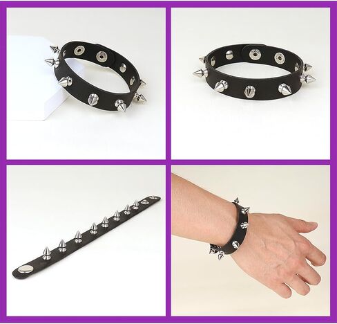 3 Pcs Punk Rock Studded Bracelet Set Spiked Leather Cuff Bracelet for Men Women 80s Wristband Emo Bracelet Adjustable in Saudi Arabia