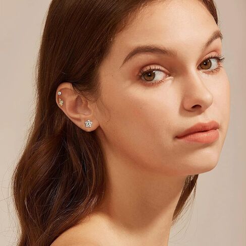 Thunaraz 24 قطعة من الأقراط الجراحية الفولاذية للنساء والرجال 20 جرام أقراط غضروفية صغيرة مسمار صغير ثعبان القمر نجمة فراشة زهرة هيبوالرجينيك برغي مسطح الظهر أقراط ثقب المجوهرات in Kuwait