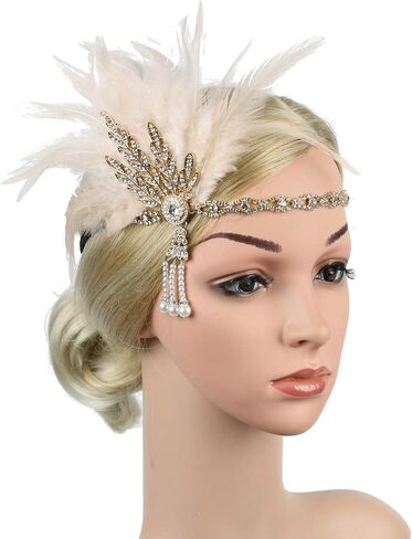 StarDY المرأة خمر الزعنفة عقال ديزي بوكانان زي غاتسبي العظيم ورقة تيارا خوذة 1920's يتوهم الشعر التبعي in Kuwait