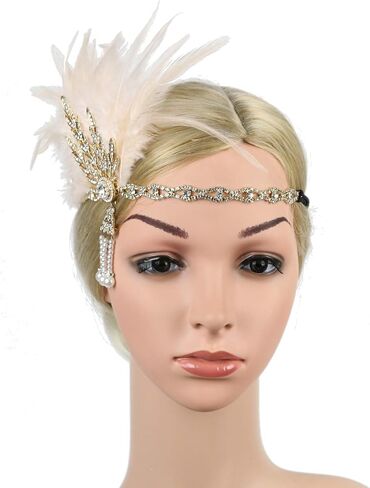 StarDY المرأة خمر الزعنفة عقال ديزي بوكانان زي غاتسبي العظيم ورقة تيارا خوذة 1920's يتوهم الشعر التبعي in Kuwait