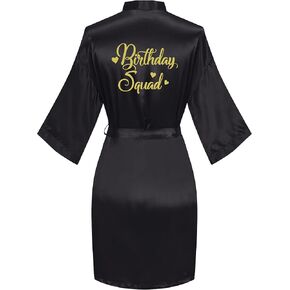 ANNISHER Womens Birthday Party Robes Satin Gold Glitter Queen Squad Kimono Silky Bathrobe Lightweight Nightwear