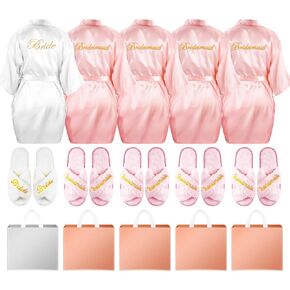 جيويو جوليري طقم كيمونو للعروس ووصيفة العروس مكون من 15 قطعة، رداء كيمونو لوصيفة العروس وحفلات الزفاف وشبشب وشبشب وشنطة حمل وهدية زفاف لحفلات توديع العزوبية in Kuwait