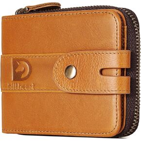bill heart Mens Zipper Wallet RFID Blocking Genuine Leather Bifold Zip Around Wallet Credit Card Travel Wallet