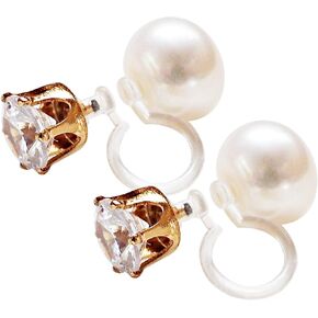 ميابي جريس أنيقة 6 مم كريستال حجر الراين غير مرئية كليب على أقراط للنساء مزدوجة الوجهين الأبيض العذبة بيرل مريحة كليب غير مثقوبة أقراط, مادة صمغية, غير معروف in Kuwait