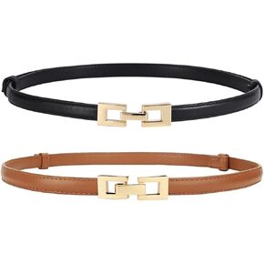 ALAIX 2Pack Skinny Leather Belts for Women Dress Belts Thin Waist Belt with Gold Buckle Adjustable Women's Belt in Kuwait