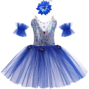 AFAVOM Ballet Leotards for Girls Sequin Camisole Skirted Leotard Swan Lake Ballerina Dance Dress Costume with Accessories Set in Kuwait