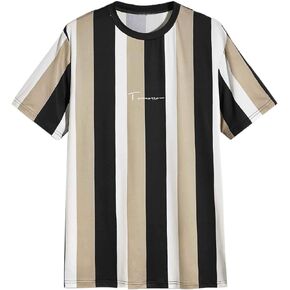 MakeMeChic Men's Casual Graphic Striped Print Crewneck Short Sleeve T Shirts Tops