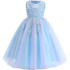 Flowers Girls Tulle Lace Wedding Party Dress for Kids Communion Formal Birthday Princess Pageant Prom Maxi Gown in Kuwait