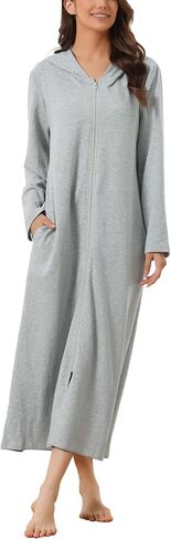 cheibear Womens Robe Zip Front Hooded House Dress Nightshirt Housecoat Hoodie Long Loungewear Bathrobe in Saudi Arabia