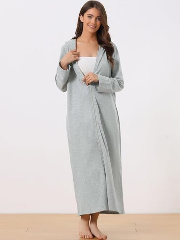 cheibear Womens Robe Zip Front Hooded House Dress Nightshirt Housecoat Hoodie Long Loungewear Bathrobe in Saudi Arabia