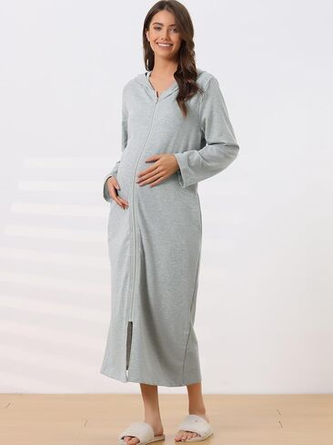 cheibear Womens Robe Zip Front Hooded House Dress Nightshirt Housecoat Hoodie Long Loungewear Bathrobe in Saudi Arabia