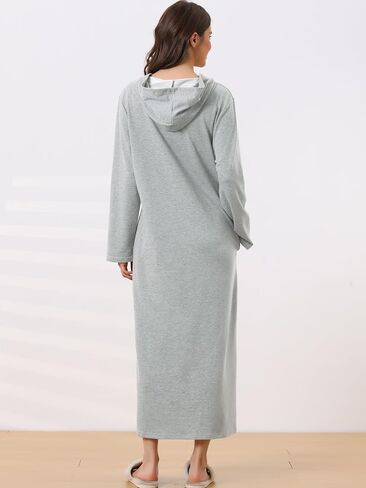 cheibear Womens Robe Zip Front Hooded House Dress Nightshirt Housecoat Hoodie Long Loungewear Bathrobe in Saudi Arabia