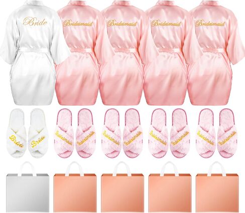 جيويو جوليري طقم كيمونو للعروس ووصيفة العروس مكون من 15 قطعة، رداء كيمونو لوصيفة العروس وحفلات الزفاف وشبشب وشبشب وشنطة حمل وهدية زفاف لحفلات توديع العزوبية in Kuwait