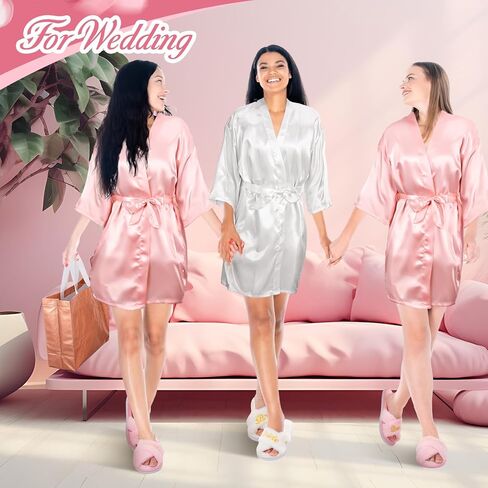 جيويو جوليري طقم كيمونو للعروس ووصيفة العروس مكون من 15 قطعة، رداء كيمونو لوصيفة العروس وحفلات الزفاف وشبشب وشبشب وشنطة حمل وهدية زفاف لحفلات توديع العزوبية in Kuwait