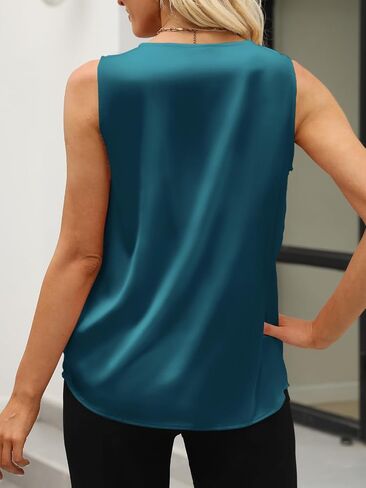 NETMEGO Women's Silk Satin Blouse, Summer Sleeveless Tank Tops, V Neck Camisole Work Shirts for Women 2024 in Saudi Arabia