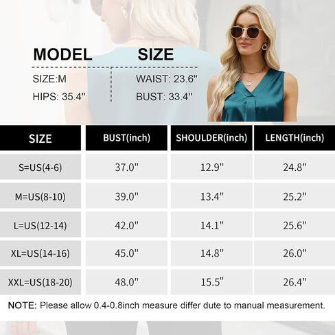 NETMEGO Women's Silk Satin Blouse, Summer Sleeveless Tank Tops, V Neck Camisole Work Shirts for Women 2024 in Saudi Arabia