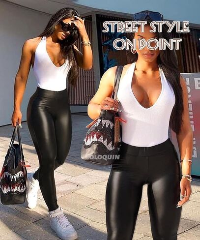 سروال ضيق نسائي من الجلد الصناعي من Coloquin بخصر عالٍ لرفع المؤخرة in Kuwait