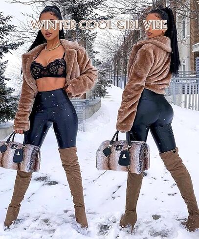 سروال ضيق نسائي من الجلد الصناعي من Coloquin بخصر عالٍ لرفع المؤخرة in Kuwait