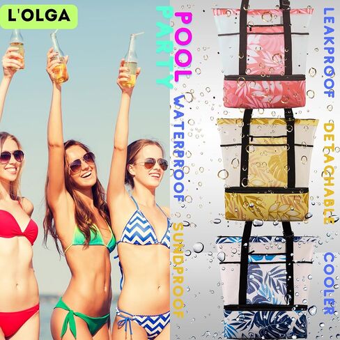 حقيبة شبكية كبيرة الحجم من L'OLGA مع حقيبة تبريد معزولة قابلة للفصل، حقيبة شاطئ مع حقيبة عطلة نهاية الأسبوع بحزام قابل للتعديل in Kuwait