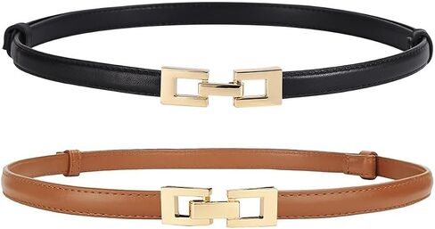 ALAIX 2Pack Skinny Leather Belts for Women Dress Belts Thin Waist Belt with Gold Buckle Adjustable Women's Belt in Kuwait