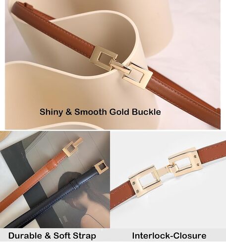 ALAIX 2Pack Skinny Leather Belts for Women Dress Belts Thin Waist Belt with Gold Buckle Adjustable Women's Belt in Kuwait
