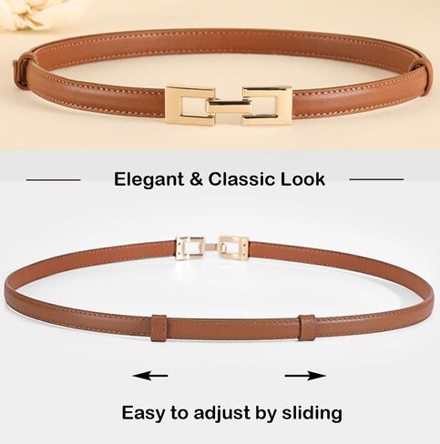 ALAIX 2Pack Skinny Leather Belts for Women Dress Belts Thin Waist Belt with Gold Buckle Adjustable Women's Belt in Kuwait
