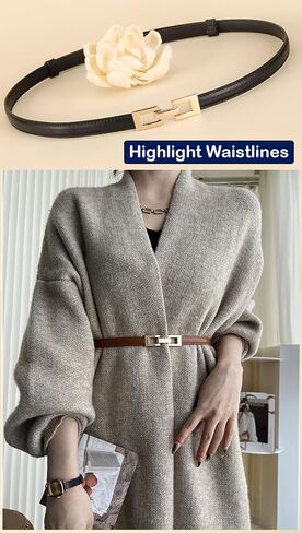 ALAIX 2Pack Skinny Leather Belts for Women Dress Belts Thin Waist Belt with Gold Buckle Adjustable Women's Belt in Kuwait