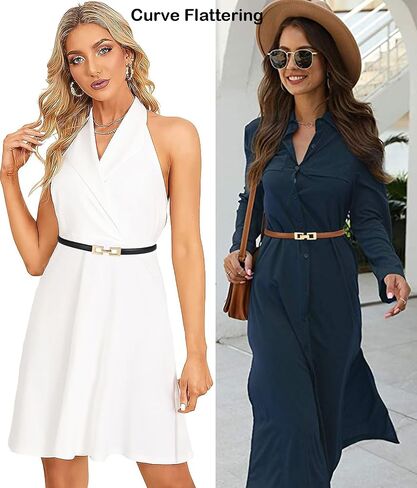 ALAIX 2Pack Skinny Leather Belts for Women Dress Belts Thin Waist Belt with Gold Buckle Adjustable Women's Belt in Kuwait