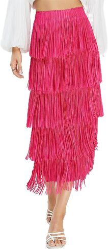 Kisidoo Women's Fringe Trim High Waist Short Pencil Bodycon Skirts, Sexy Elegant Fringe Long Maxi Skirt Summer Party Work in Saudi Arabia