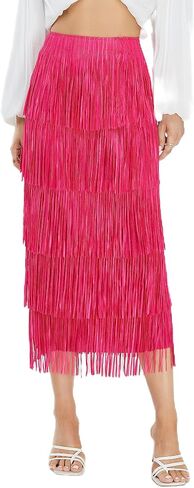 Kisidoo Women's Fringe Trim High Waist Short Pencil Bodycon Skirts, Sexy Elegant Fringe Long Maxi Skirt Summer Party Work in Saudi Arabia