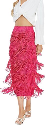 Kisidoo Women's Fringe Trim High Waist Short Pencil Bodycon Skirts, Sexy Elegant Fringe Long Maxi Skirt Summer Party Work in Saudi Arabia