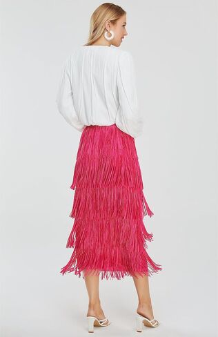 Kisidoo Women's Fringe Trim High Waist Short Pencil Bodycon Skirts, Sexy Elegant Fringe Long Maxi Skirt Summer Party Work in Saudi Arabia