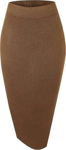 Urban CoCo Women's Elastic Waist Knitted Split Tube Pencil Midi Skirt in Saudi Arabia