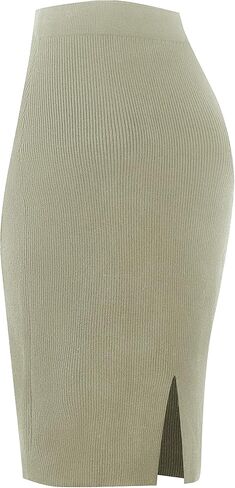 Urban CoCo Women's Elastic Waist Knitted Split Tube Pencil Midi Skirt in Saudi Arabia