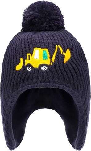 قبعة شتوية للأطفال الصغار مع غطاء للأذن، قبعات صغيرة متماسكة مطرزة بشكل لطيف للأطفال مبطنة بالصوف الدافئ مع بوم بوم للأعمار من 1 إلى 8 سنوات in Kuwait