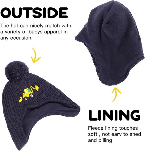 قبعة شتوية للأطفال الصغار مع غطاء للأذن، قبعات صغيرة متماسكة مطرزة بشكل لطيف للأطفال مبطنة بالصوف الدافئ مع بوم بوم للأعمار من 1 إلى 8 سنوات in Kuwait