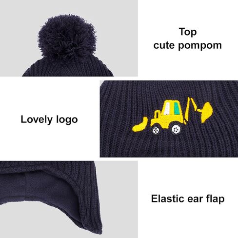 قبعة شتوية للأطفال الصغار مع غطاء للأذن، قبعات صغيرة متماسكة مطرزة بشكل لطيف للأطفال مبطنة بالصوف الدافئ مع بوم بوم للأعمار من 1 إلى 8 سنوات in Kuwait