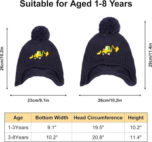 قبعة شتوية للأطفال الصغار مع غطاء للأذن، قبعات صغيرة متماسكة مطرزة بشكل لطيف للأطفال مبطنة بالصوف الدافئ مع بوم بوم للأعمار من 1 إلى 8 سنوات in Kuwait