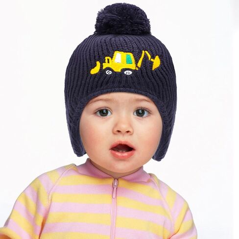 قبعة شتوية للأطفال الصغار مع غطاء للأذن، قبعات صغيرة متماسكة مطرزة بشكل لطيف للأطفال مبطنة بالصوف الدافئ مع بوم بوم للأعمار من 1 إلى 8 سنوات in Kuwait