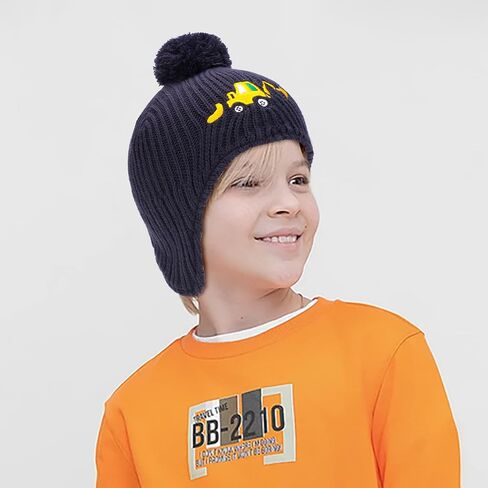 قبعة شتوية للأطفال الصغار مع غطاء للأذن، قبعات صغيرة متماسكة مطرزة بشكل لطيف للأطفال مبطنة بالصوف الدافئ مع بوم بوم للأعمار من 1 إلى 8 سنوات in Kuwait