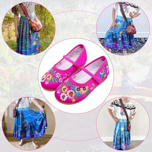 Girls Encanto Costume Shoes Mirabel Isabela Madrigal Floral Embroidery Mary Jane Flats Shoe Halloween Princess Dress Shoes in Saudi Arabia