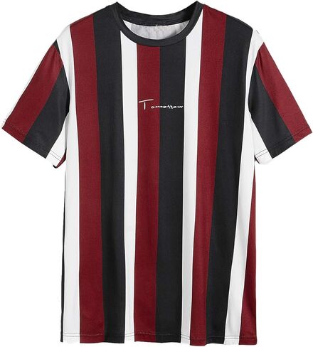 MakeMeChic Men's Casual Graphic Striped Print Crewneck Short Sleeve T Shirts Tops in Kuwait