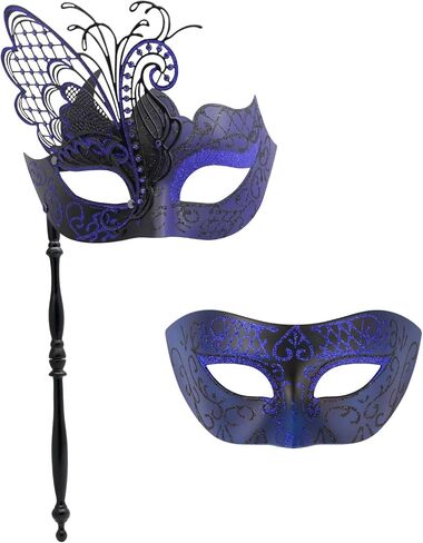 Coddsmz زوجين تنكر قناع فراشة قناع البندقية أقنعة ماردي غرا هالوين زي قناع تأثيري حفلة الكرة قناع معدني in Kuwait