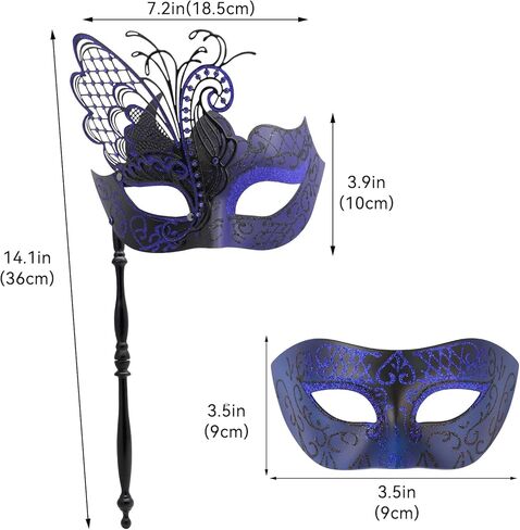 Coddsmz زوجين تنكر قناع فراشة قناع البندقية أقنعة ماردي غرا هالوين زي قناع تأثيري حفلة الكرة قناع معدني in Kuwait